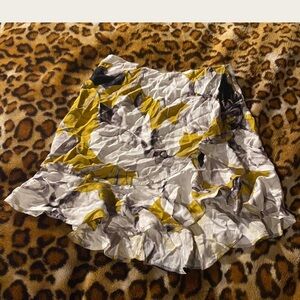 Selfie Leslie White and Yellow Bubble Mini Skirt with Ruffled Asymmetrical Hem